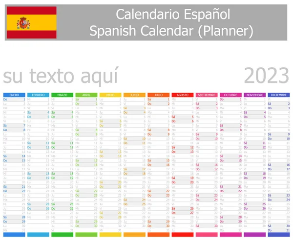 2023 Spanish Planner Calendar Vertical Months White Background — стоковий вектор