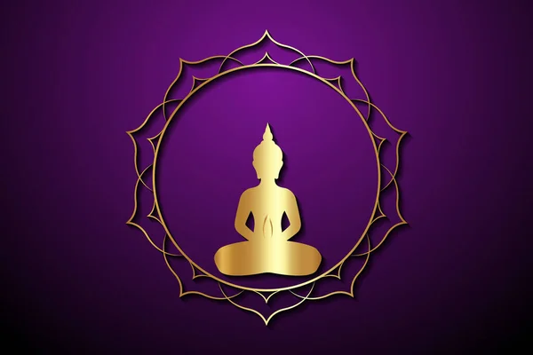 Silhouette Bouddha Position Lotus Lotus Sacré Modèle Logo Rond Bouddhisme — Image vectorielle