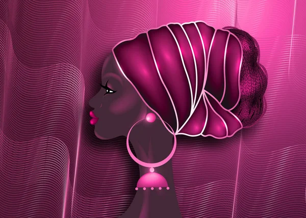 Afro Χτένισμα Όμορφο Πορτρέτο Αφρικανική Γυναίκα Κερί Εκτύπωση Ύφασμα Ροζ — Διανυσματικό Αρχείο