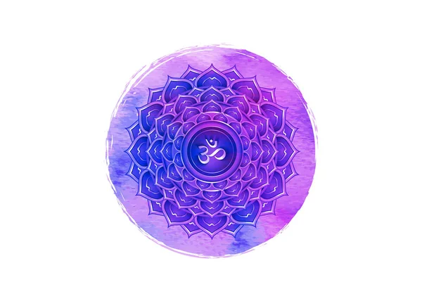 Sétimo Modelo Logotipo Chakra Sahasrara Coroa Símbolo Chakra Aquarela Roxo — Vetor de Stock