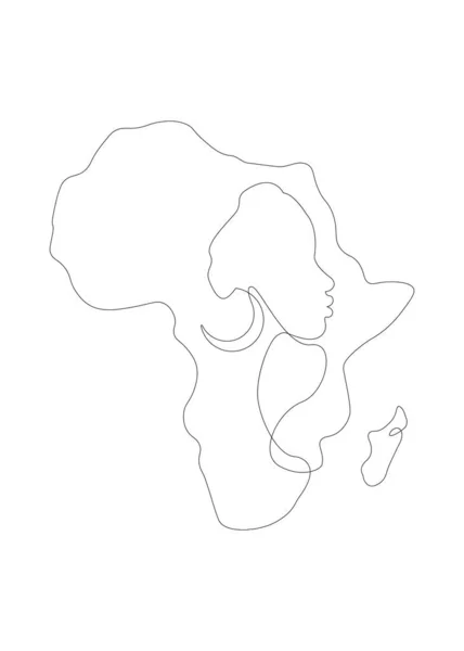 Black African Woman Linienkunststil Durchgehende Linienzeichnung Von Afrofrau Und Afrikanischer — Stockvektor