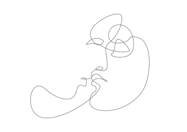 Öpüştükleri Soyut Erkek Kadın Bir Çizgi Vektör Çizimi Aşıkların Minimalist — Stok Vektör