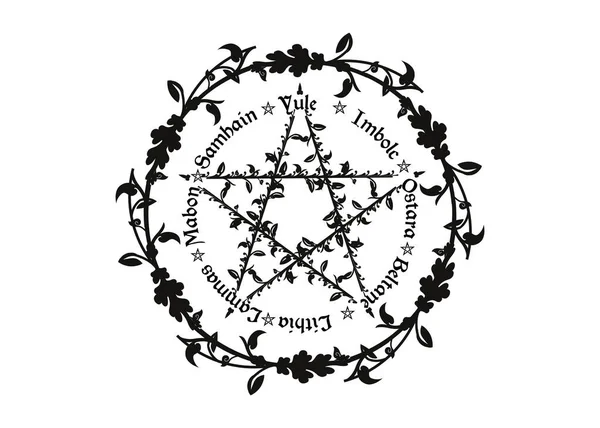 Roue Année Est Cycle Annuel Festivals Saisonniers Calendrier Wiccan Jours — Image vectorielle