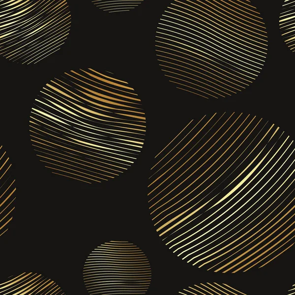 シームレスなパターンの金の円が点在しています 設定された円の黄金の色の無限の背景と幾何学的なパターンは 手のテクスチャ幾何学的な図を描いた 黒で分離されたグラフィックベクトル図 — ストックベクタ