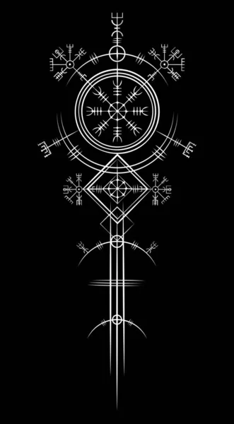 Sihirli Antik Viking Sanat Deco Vegvisir Sihirli Navigasyon Eski Pusula — Stok Vektör