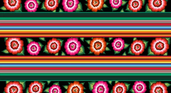 Banner Mexikanischen Floralen Stickereimuster Ethnischen Bunten Einheimischen Blumen Folk Mode — Stockvektor