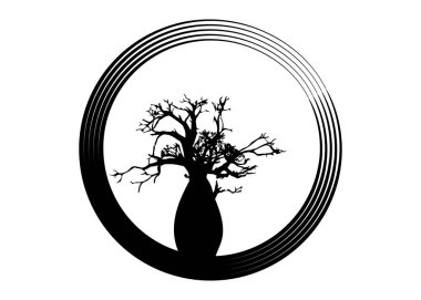 Boab ya da Baobab Ağacı Vektörü izole, ağaç silueti dairesi logo simgesi, illüstrasyon işareti beyaz arkaplanda izole