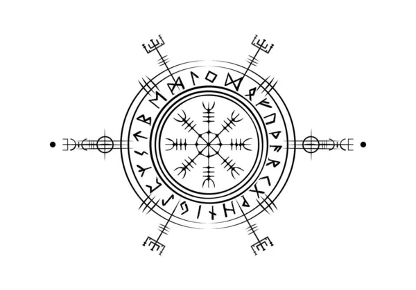 Viking Pagan Asatru Runic Compass Vegvisir Rune Circle Viking Nordisk — Stock vektor