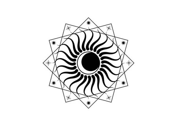 Plantilla Logotipo Luna Sol Geometría Sagrada Icono Wicca Símbolo Rayos — Vector de stock