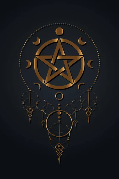 Symbole Cercle Pentacle Phases Lune Style Boho Symbole Wiccan Pleine — Image vectorielle