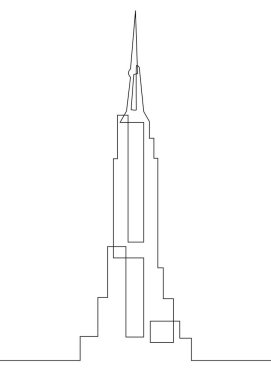 Devamlı çizgi çizimi. Cityscape Line Art Silhouette 'i inşa ediyorum. Uygulamalar ve web siteleri için New York 'taki Empire State Binası' nın çizimi. Beyaz arkaplanda izole edilmiş vektör