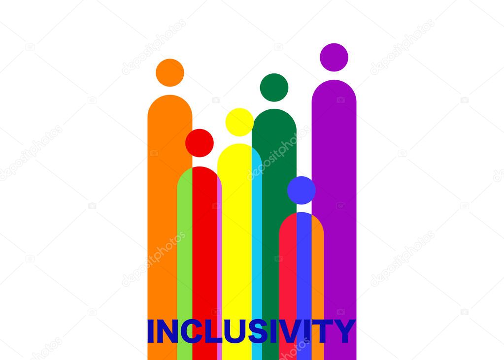 Inclusion and diversity. Silhouettes of people and LGBTQ+ set, people portrait vector logo for website, banner gay pride concept, colorful rainbow sign vector isolated on white background 
