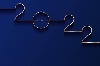 Altın 2022 Mutlu Yıllar kartı, kaliteli folyo gradyan desen çizgileri, koyu arkaplan. Bayram kartı, davetiye, takvim posteri için lüks bir tasarım. 2022 Yeni Yıl Mavi Üzerine Altın Metin