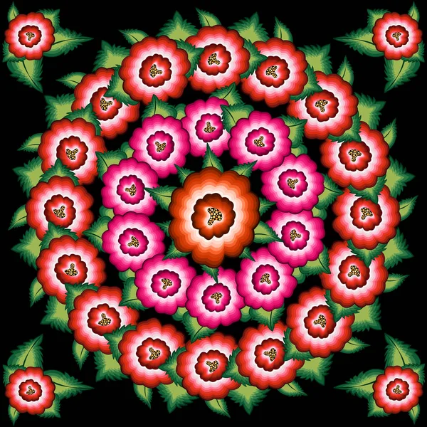 Mexikanska Blommönster Broderi Mönster Etniska Färgglada Mandala Infödda Blommor Folk — Stock vektor