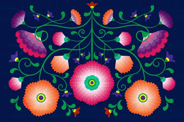 Broderie Motif Fleurs Indigènes Folkloriques Avec Influence Polonaise Mexicaine Tendance — Image vectorielle