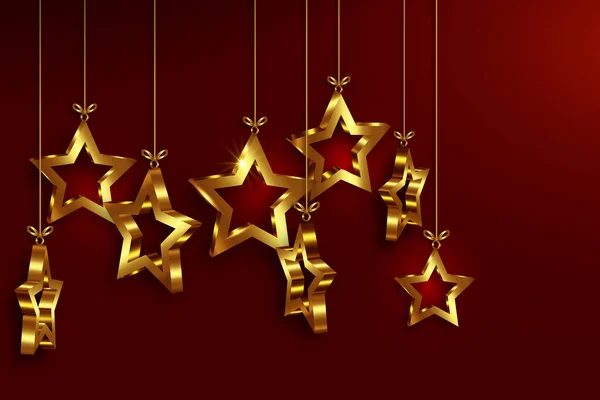 Bolas Navidad Forma Estrellas Banner Navideño Lujo Con Estrella Dorada — Vector de stock