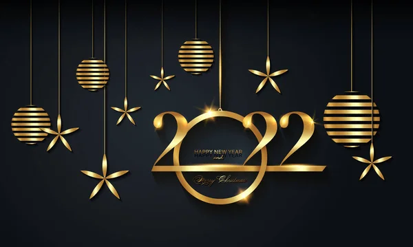 2022 Banner Natalizio Lusso Con Scritta Mano Oro Buon Natale — Vettoriale Stock