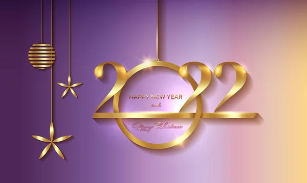 2022 Christmas Luxury Holiday Banner Gold Handwritten Merry Christmas Happy — Stock Vector