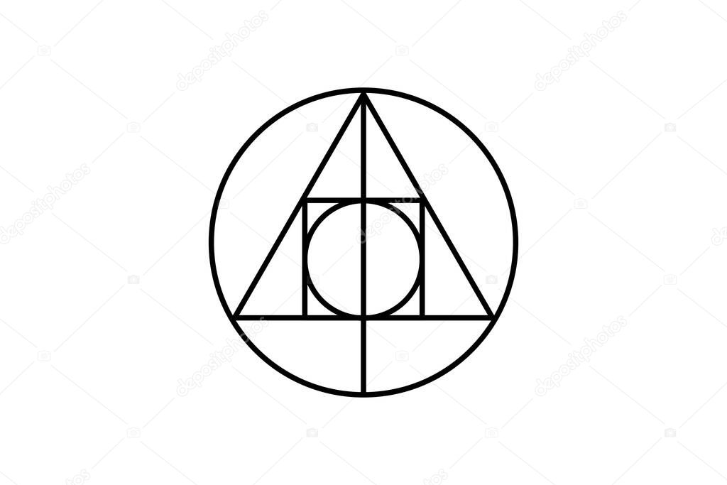 sacred magic geometry , occult symbol , alchemical symbol showing the interaction between the four elements of matter symbolizing the philosopher's stone, vector isolated on white background