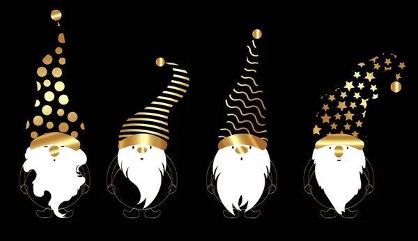 Golden Christmas Gnome Scandinavian Nordic Gnome Cute Christmas Balls Santa — стоковий вектор