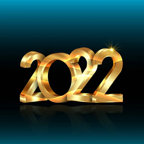 2022年の黄金の3D番号 ハッピーニューイヤー スクエアバナークリスマスのテーマ グリーティングカード 招待状 カレンダー パーティー ゴールド高級ビップ 青の背景に隔離されたベクトルのための休日のデザイン — ストックベクタ