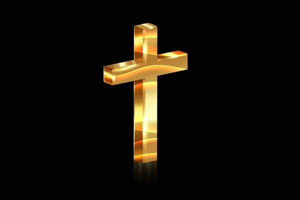 光の3D金の十字架 黄金の箔の質感 キリスト教のシンボルと光沢のある