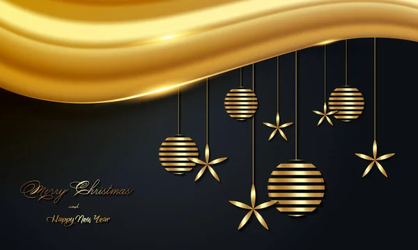 Weihnachten Luxus Feiertagsbanner Mit Goldenen Handgeschriebenen Frohe Weihnachten Und Frohe — Stockvektor