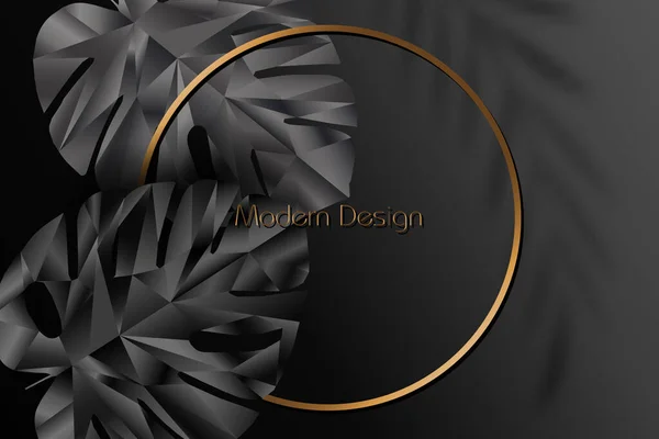 Exotic Black Banner Cover Design Floral Background Polygonal Tropical Leaf — стоковый вектор