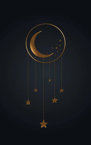Luna Estrellas Icono Bruja Boho Magia Símbolo Signo Arte Místico — Archivo Imágenes Vectoriales