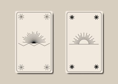 Sihirli tarot kartları, eski beyaz sihirli Sun Boho tarzı, kutsal geometri işareti, ezoterik ruhani semboller, Hayat Çiçeği. Güneş ışınları, ışıl ışıl. Siyah Vektör koleksiyonu beyaz arkaplan