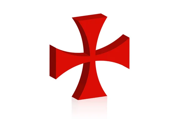 3D圣殿骑士十字勋章Patea十字代表圣殿骑士勋章的红色符号 精神骑士秩序于1119年在圣地建立 在白色背景上孤立的病媒 — 图库矢量图片