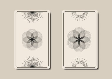 Sihirli tarot kartları, hayatın kara büyü çiçeği boho tarzı, kutsal geometri işareti, ezoterik ruhani semboller, Tanrı ve Tanrıça işareti. Eski beyaz arkaplanda vektör vintage koleksiyonu