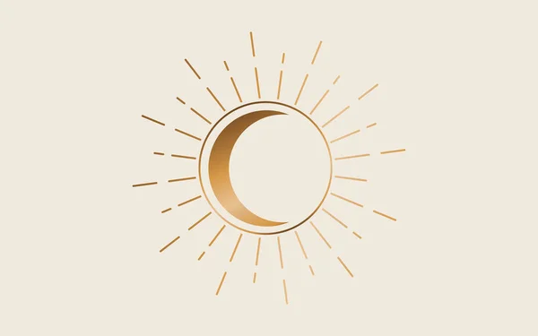 Ήλιος Και Φεγγάρι Vintage Γραμμή Τέχνης Κλιπ Σκιαγραφήστε Λογότυπο Του — Διανυσματικό Αρχείο