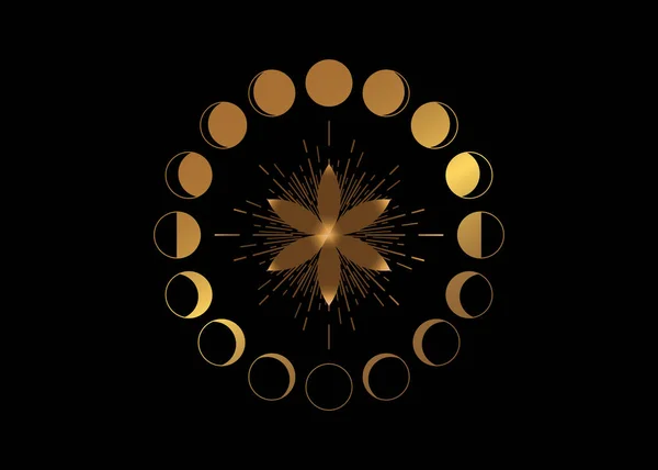 Levensbloem Heilige Geometrie Maanfasen Geometrische Elementen Gold Mystic Icon Zaad — Stockvector