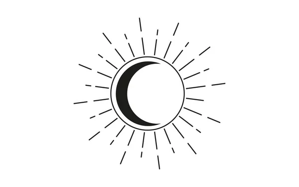 太陽と月のヴィンテージラインアートクリップ 概要太陽のロゴ 月の入れ墨 神秘的な神聖な幾何学 魔法の異教のウィッカの女神と神のシンボル ベクトルブラックサインイラスト孤立した古い白の背景 — ストックベクタ