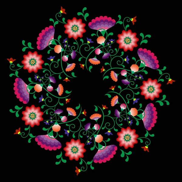Embroidery Mandala Flowers Folk Pattern Polish Mexican Influence Trendy Ethnic — стоковый вектор