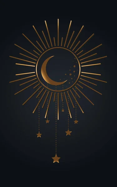 Sol Luna Estrellas Icono Bruja Boho Magia Símbolo Signo Arte — Vector de stock