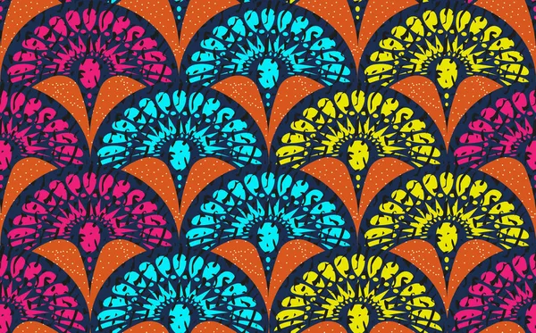 African Wax Print Tkaniny Etniczne Pokrywają Się Ozdoba Bezszwowy Design — Wektor stockowy