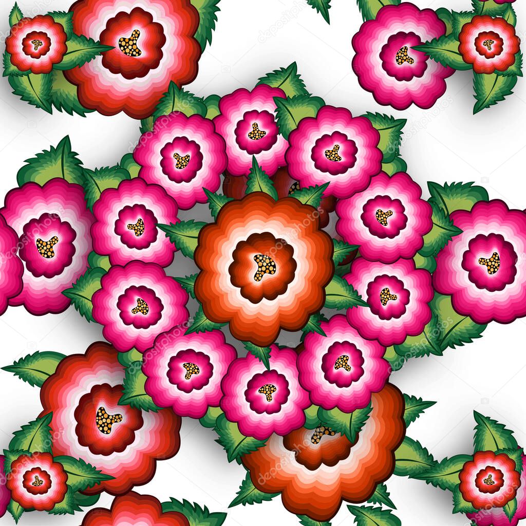 Mexican floral embroidery seamless pattern, ethnic colorful Mandala native flowers folk fashion design. Embroidered Traditional Textile Style of Mexico, vector isolated on white background