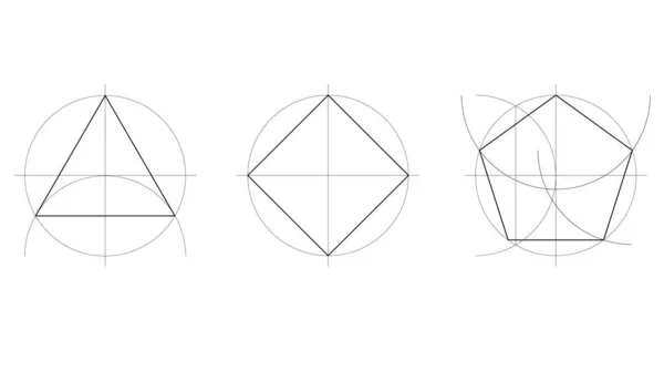 Geometry Lesson Technical Geometric Construction Equilateral Triangle Square Pentagon Two — Stok Vektör