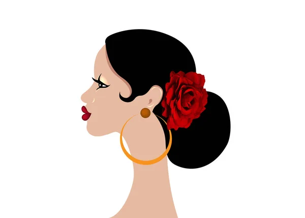 Bonito Retrato Espanhol Latino Mulher Penteados Para Flamenco Menina Com — Vetor de Stock