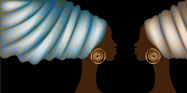 Afrikanische Frauen Modischen Wachsdruck Turban Schönheit Von Zwei Zwillingen Black — Stockvektor