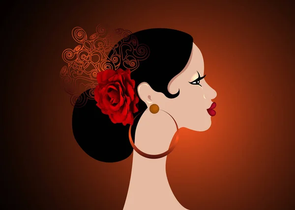 Krásný Portrét Španělská Latinská Žena Účesy Pro Flamenco Dívka Nosí — Stockový vektor