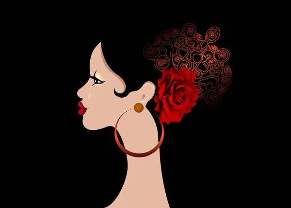 Beautiful Portrait Spanish Latin Woman Hairstyles Flamenco Girl Wearing Folk — Stock Vector