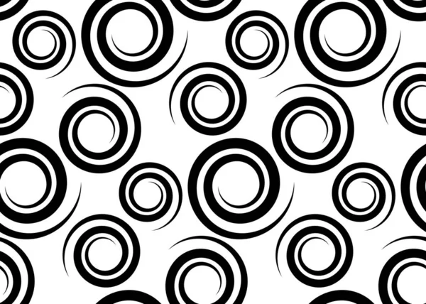 Siyah spiral kıvrımlı kusursuz desen, girdap süsü, beyaz arkaplanda izole edilmiş vektör.