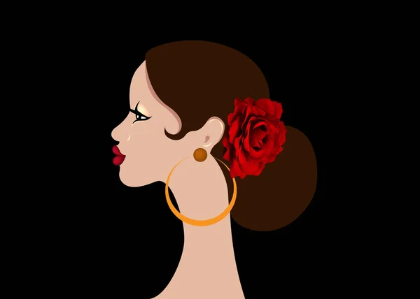 Mooi Portret Spaanse Latijnse Vrouw Kapsels Voor Flamenco Meisje Met — Stockvector