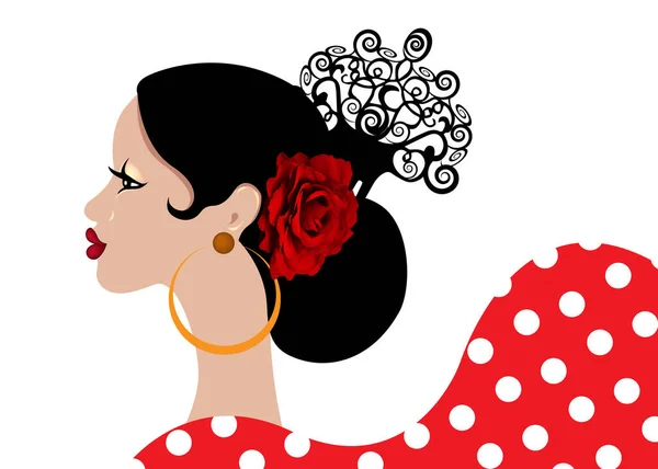 Beautiful Portrait Spanish Latin Woman Hairstyles Flamenco Girl Wearing Folk — Stock Vector