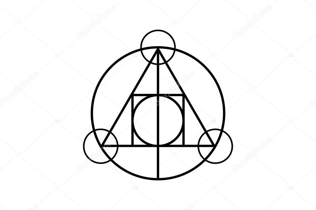 sacred magic geometry , occult symbol , alchemical symbol showing the interaction between the four elements of matter symbolizing the philosopher's stone, vector isolated on white background