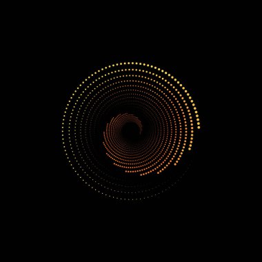 Spiral yarım ton arkaplan logosu tasarımı, yuvarlak noktalar geometrik işletim sanatı noktalı daireler. Moda Altın Girdap ögesi çerçeve, simge, iş işareti, sembol, ağ, posterler, şablon için izole edildi