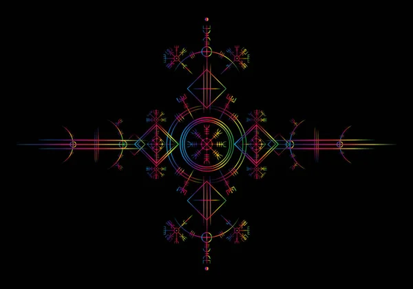 Magia Antigua Vikinga Art Deco Blanca Vegvisir Navegación Brújula Antigua — Vector de stock